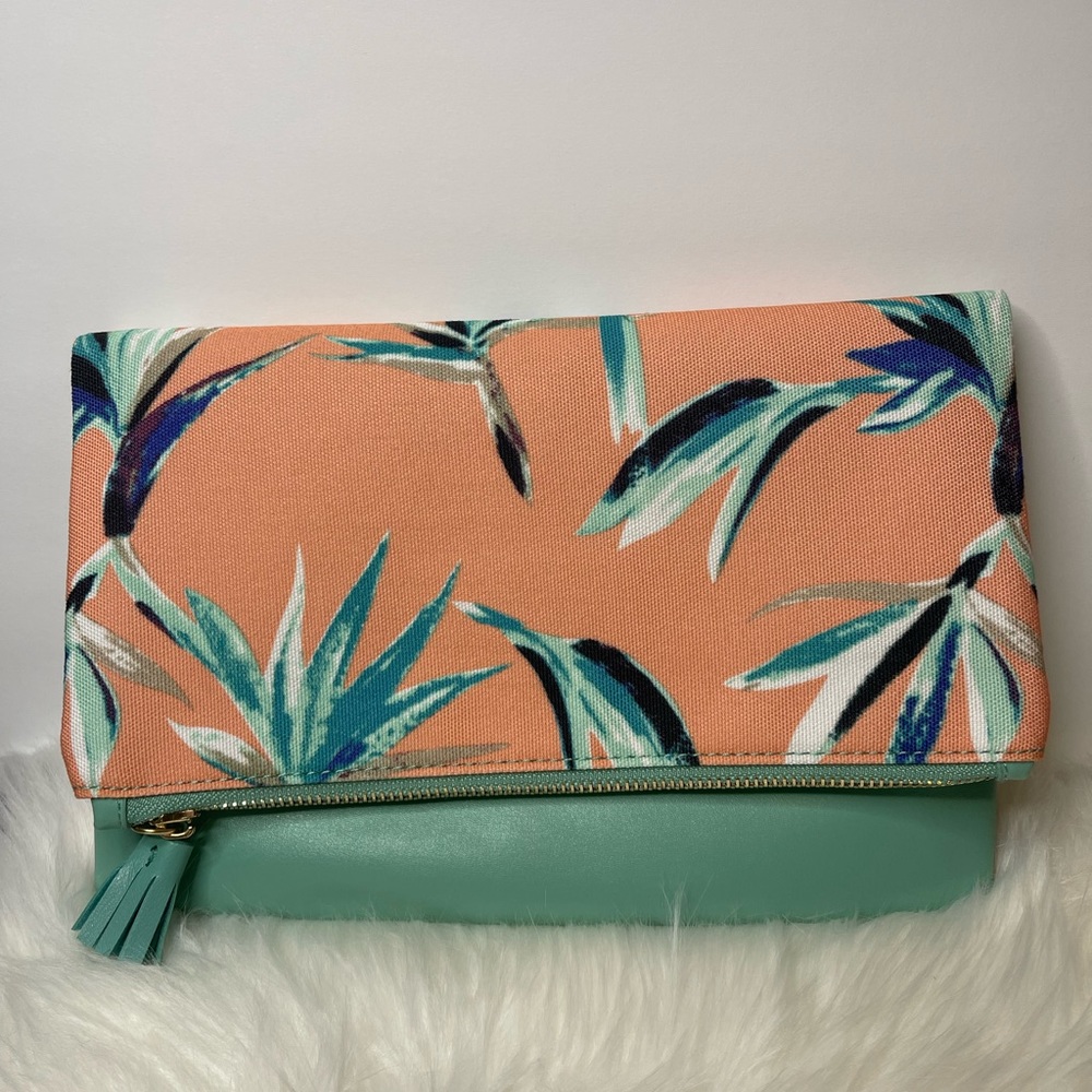 Rachel Pally Foldable Clutch Coral Pink & Mint Green
